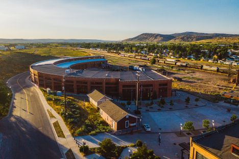 The massive historic roundhouse still dominates the Evanston city skyline.