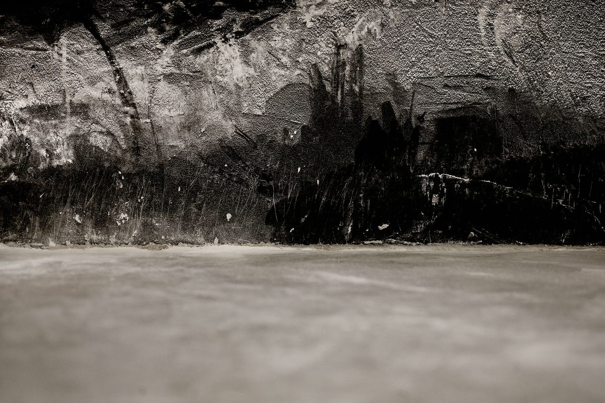 The floury surface of a baker's work station, in <em>Minturnae</em>, 2016.