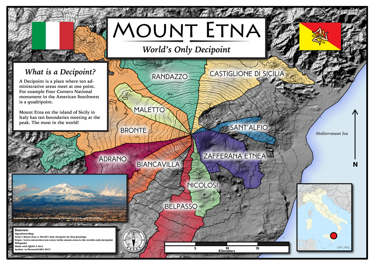 Ten territories meet at the summit of Mount Etna.