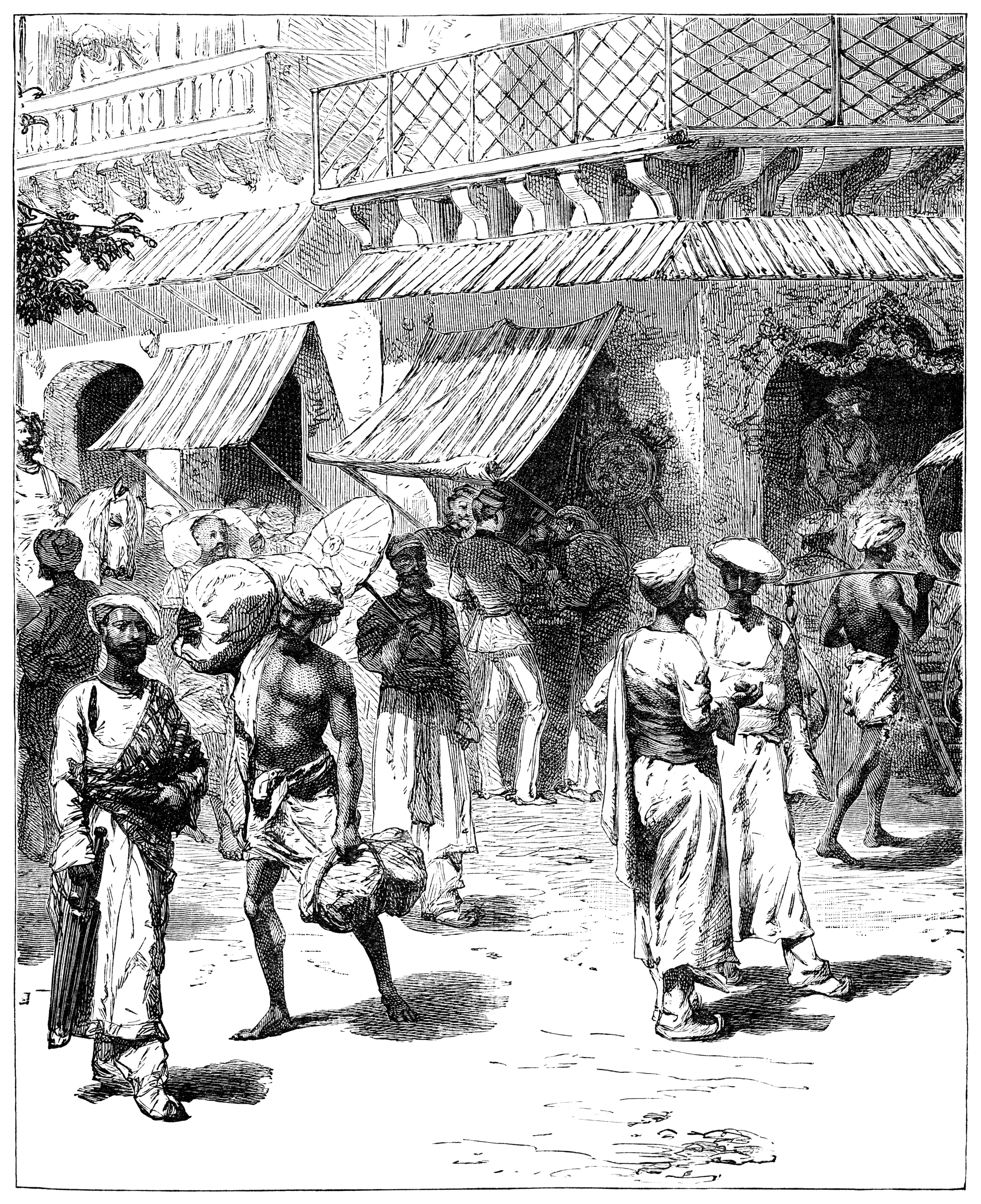A street scene in Delhi during the British Raj, 1882.