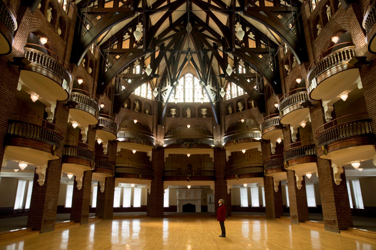 Bonnie Rosenthal, Save Our Seminary’s executive director, inside of the ballroom at National Park Seminary.