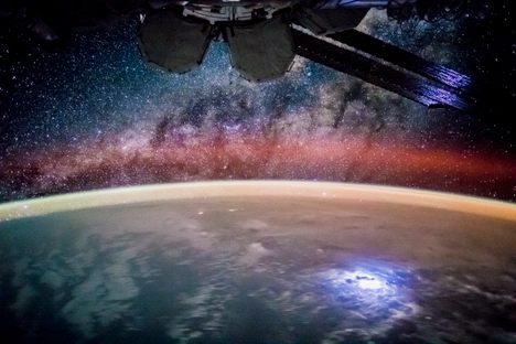 Lightning over the Pacific Ocean, seen from the International Space Station.