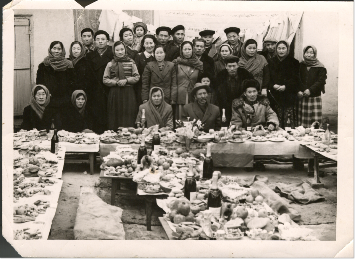 Celebrating a 60th birthday at a Korean collective farm near Ushtobe, Kazakhstan, late 1950s.