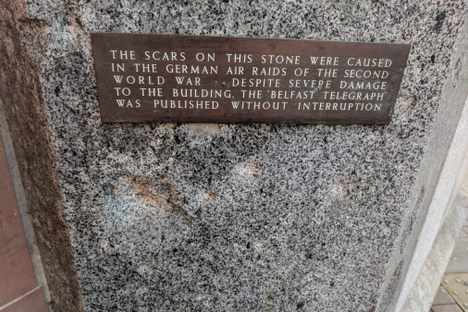 A plaque commemorating what Belfast endured during the war.