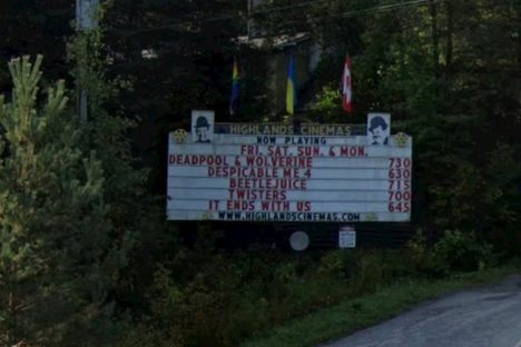 Highlands shows first-run movies, as displayed on its old-school marquee. 
