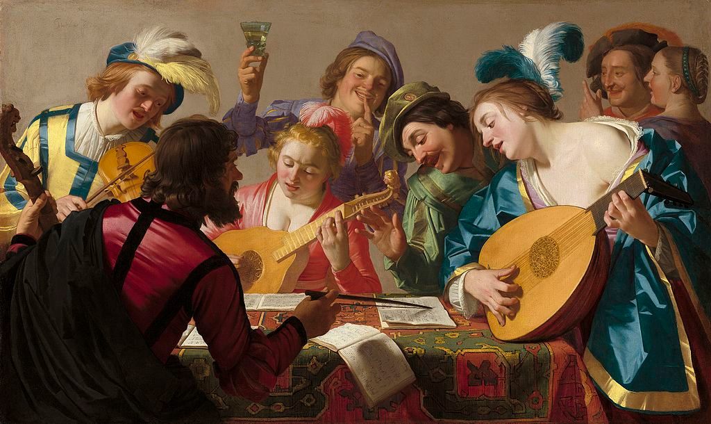 Renaissance musicians, as depicted in Gerard Van Honthorst's 1623 painting <em>The Concert</em>.