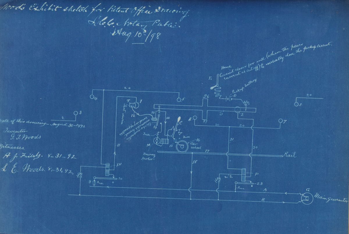 A blueprint drawn by Woods, dated 1898.