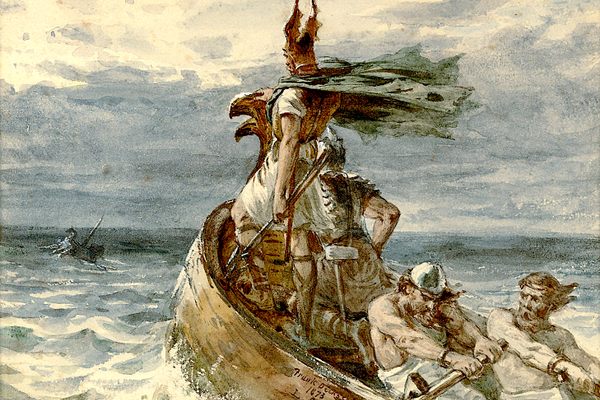 In this 1873 watercolor, artist Frank Dicksee shows Viking raiders heading for land.