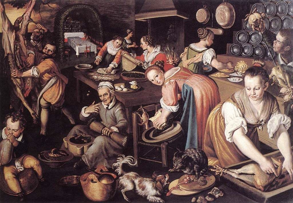 Vincenzo Campi painted the hectic activities of Medieval kitchens.