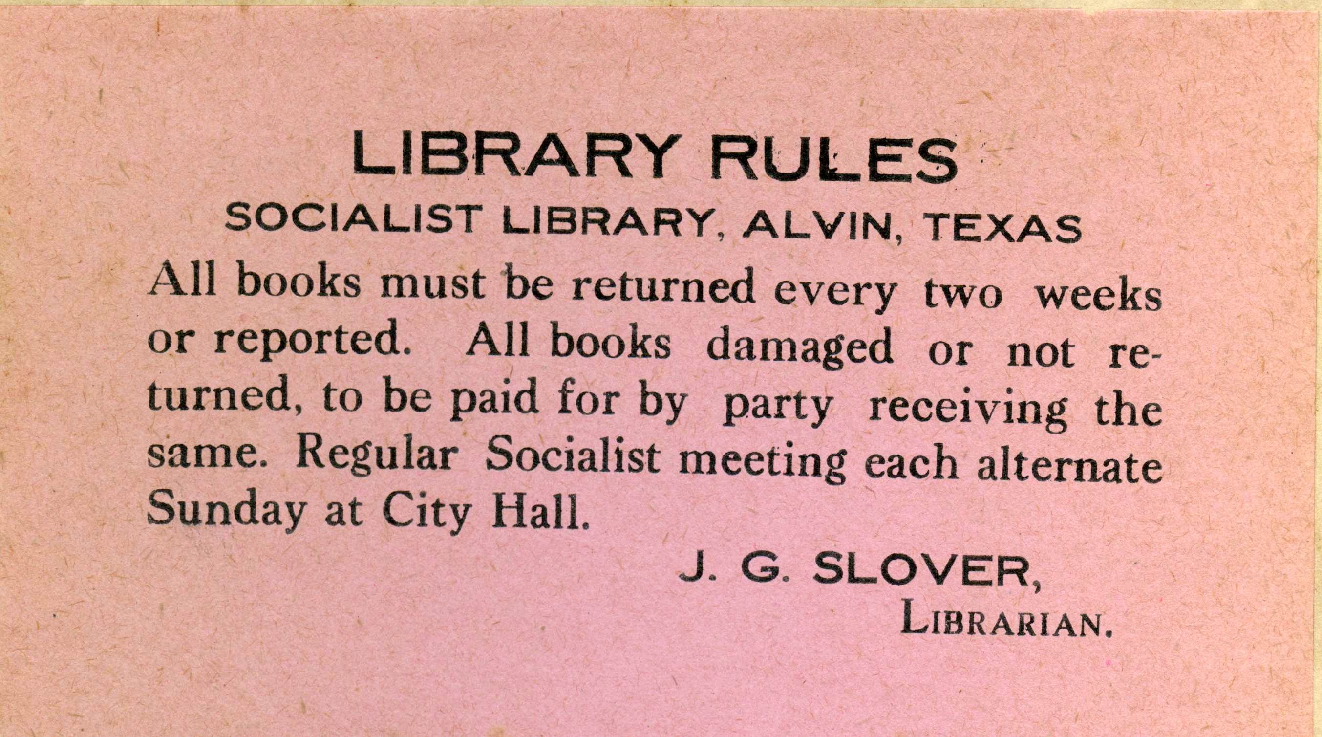 A sign in Slover’s library.