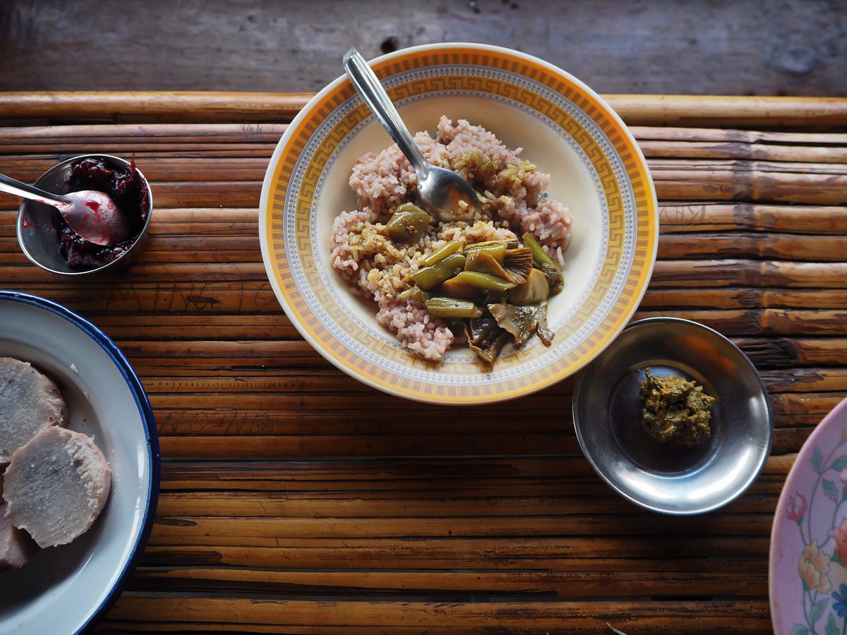 Local red rice for lunch at Plantina Mujai’s cafe.