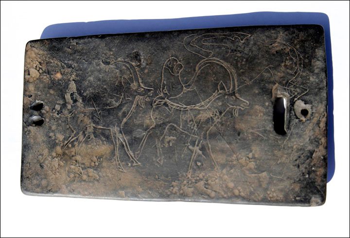 Some of the buckles have decorations etched into them.