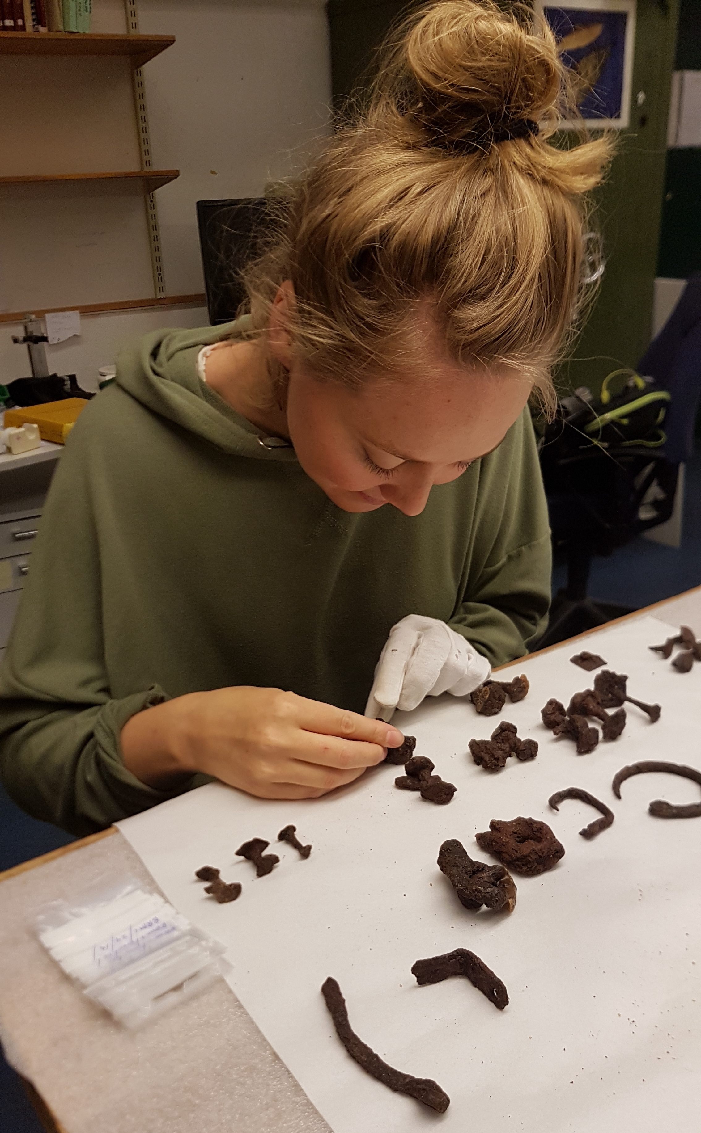In the 1950s, '60s, and '70s, archaeologists covered many of the Borgund's iron artifacts in wax, making it even harder for archaeologist Brita Hope (pictured) to identify what she's looking at today.