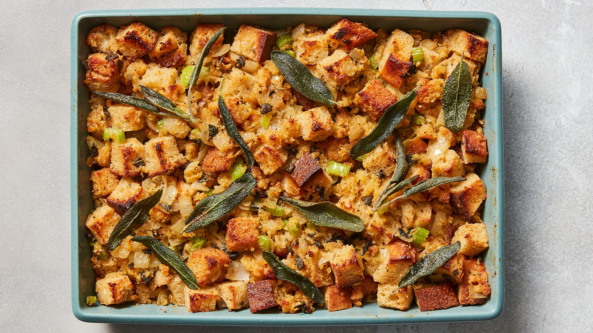 Eric Kim's Thanksgiving stuffing, made with cornbread, sourdough, and butter-fried sage.
