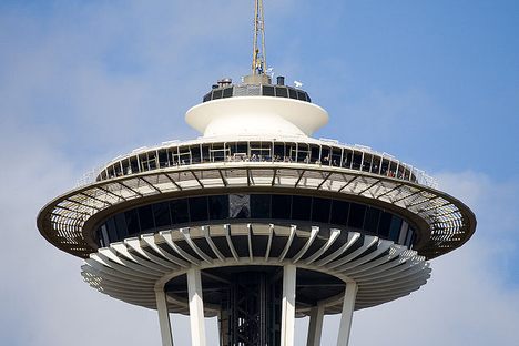 The top of the Space Needle exemplifies Googie architecture. (Wikimedia Commons)