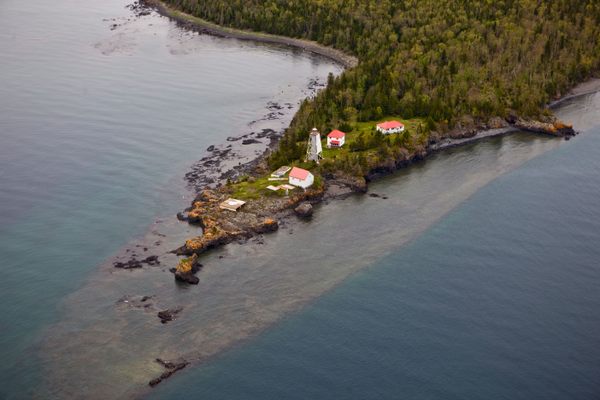 Porphyry Point Lighthouse at the entrance to Black Bay, Lake Superior 