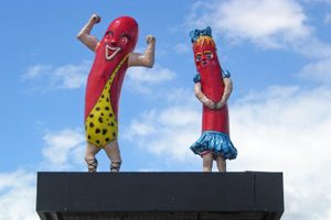 The iconic rooftop statues.