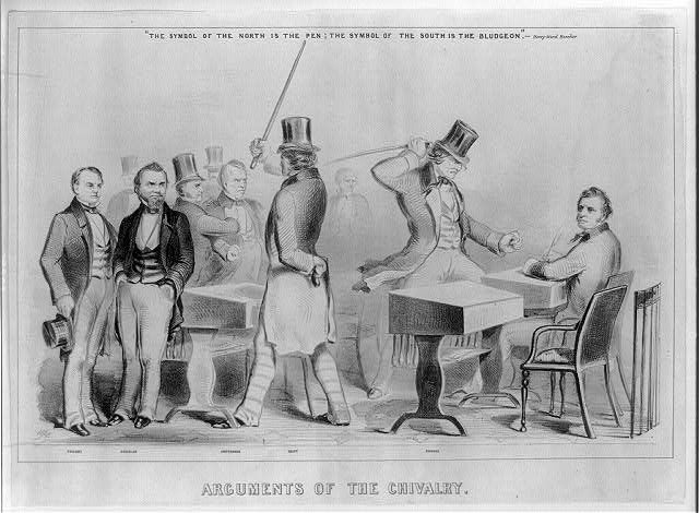Another cartoon, by Winslow Homer, shows Brooks preparing to attack while Keitt fends off bystanders.