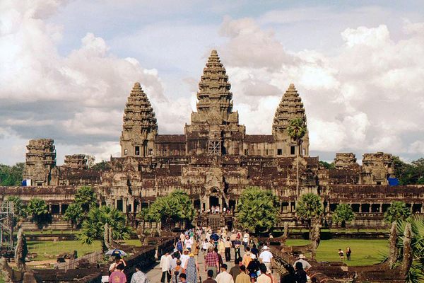 The ruins of the Angkor Wat sit within the city of Angkor. 