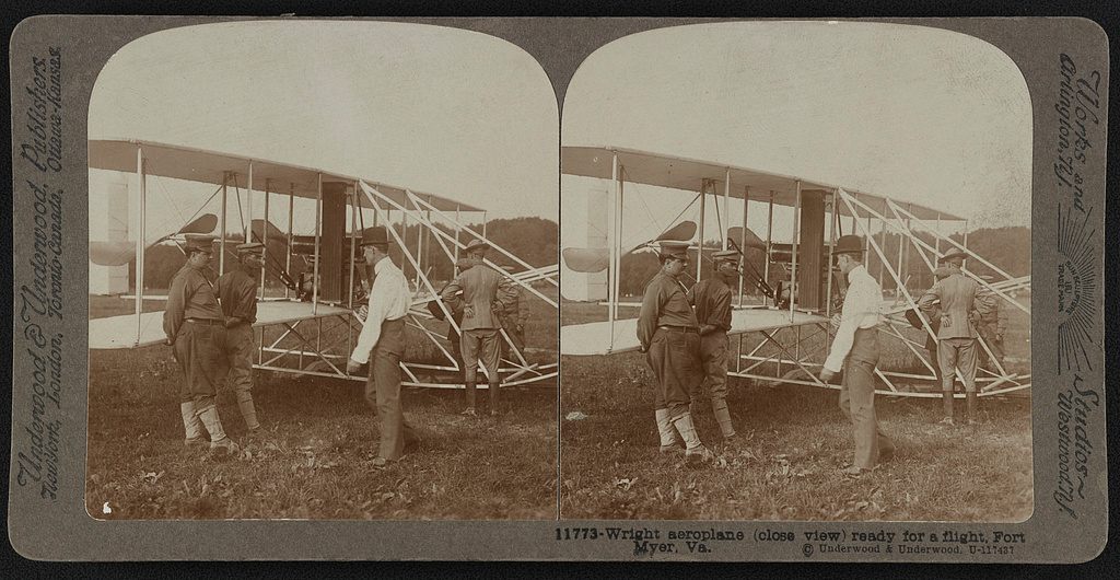 c.1915. Wright aeroplane (close view) ready for a flight, Fort Myer, Va.