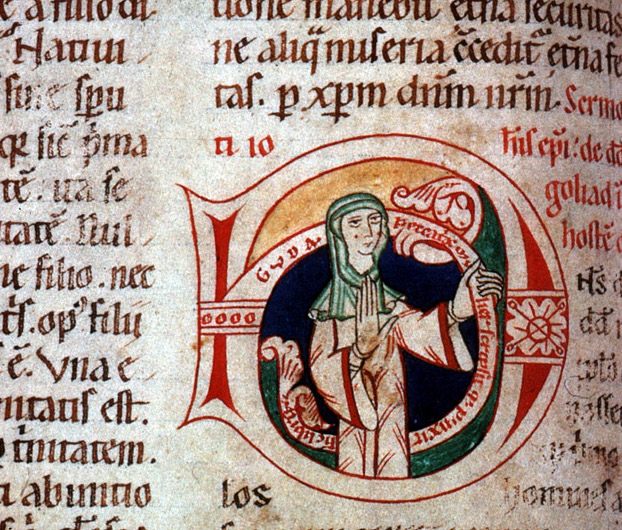 Women are known to have made a few illuminated manuscripts, including this 12th-century example by a nun named Guda, who left a self-portrait and identifying inscription.