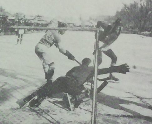 A 1936 hockey game between Chosun Christian College (white) and Pyongyang Foreign School. 