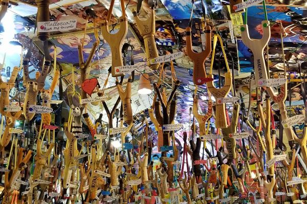 Some of the slingshots on display