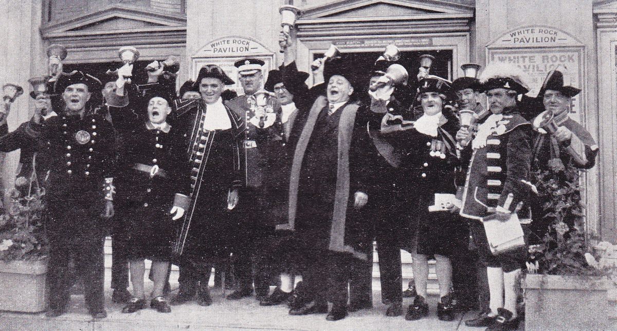 Various town crier organizations have sponsored competitions for decades, including this 1952 contest in Hastings.