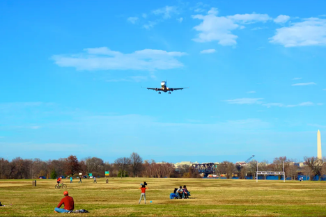 Planes fly just a few hundred feet overhead as they take off and land on runway 1/19.