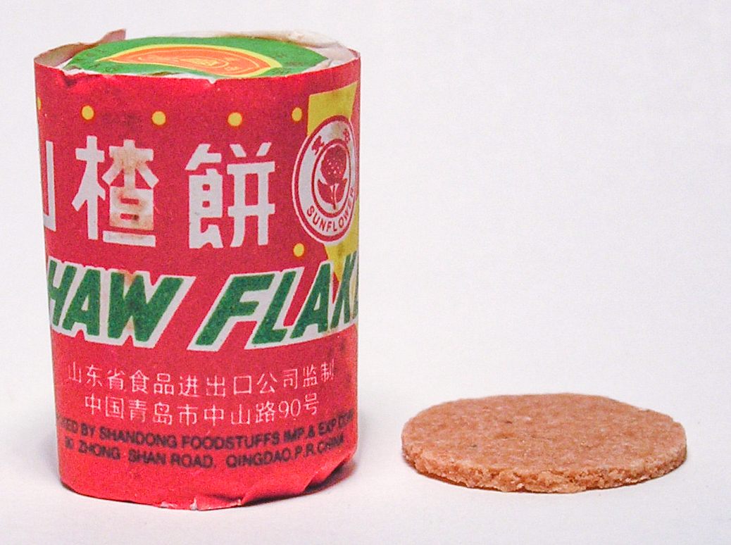 Chinese Haw Flakes candy is made from dried, pressed hawthorn fruit.