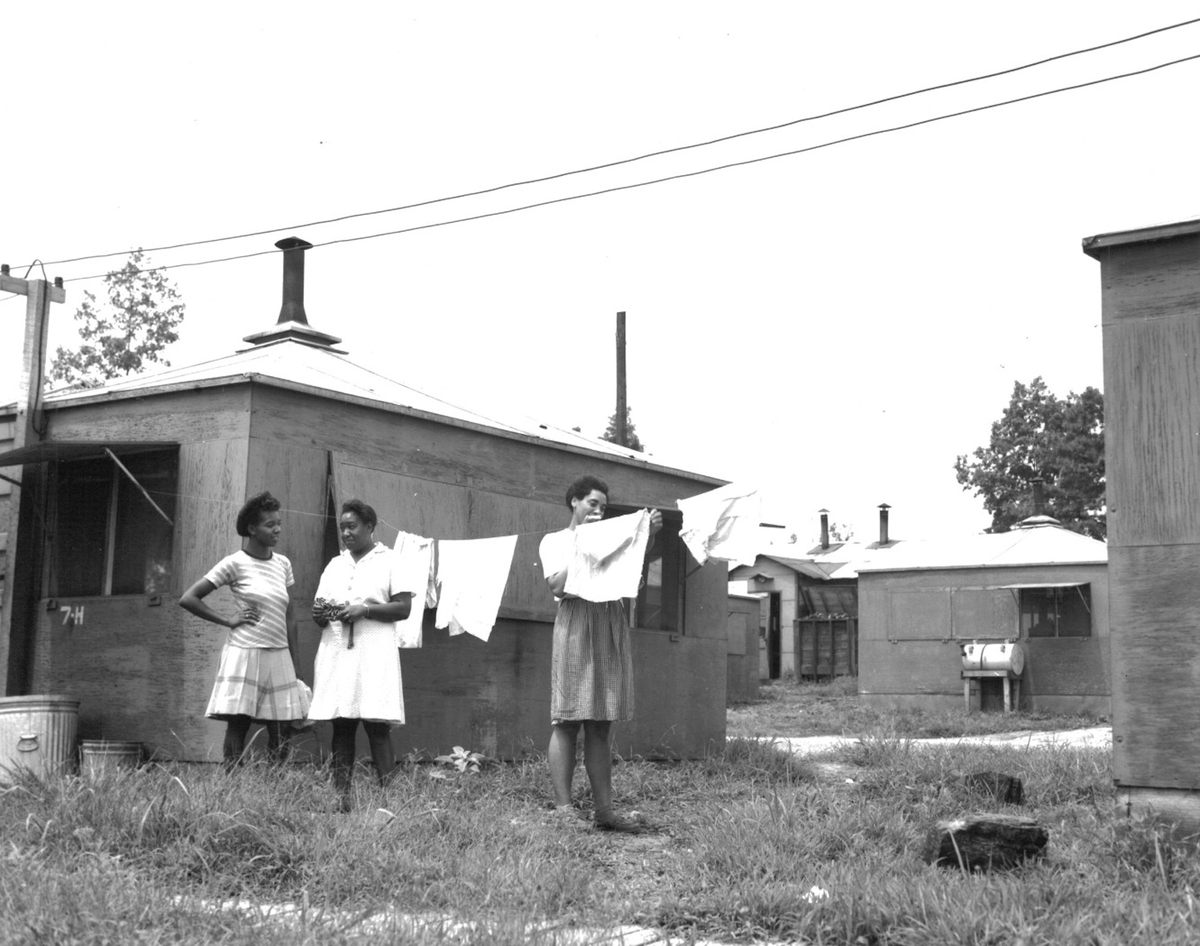 Black workers in Oak Ridge often lived in plywood "hutments," which were much less comfortable than other prefabricated models.