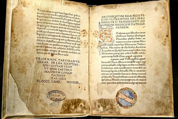 Corpus Hermeticum: first edition, by Marsilio Ficino, 1471 CE, at the Bibliotheca Philosophica Hermetica, Amsterdam.