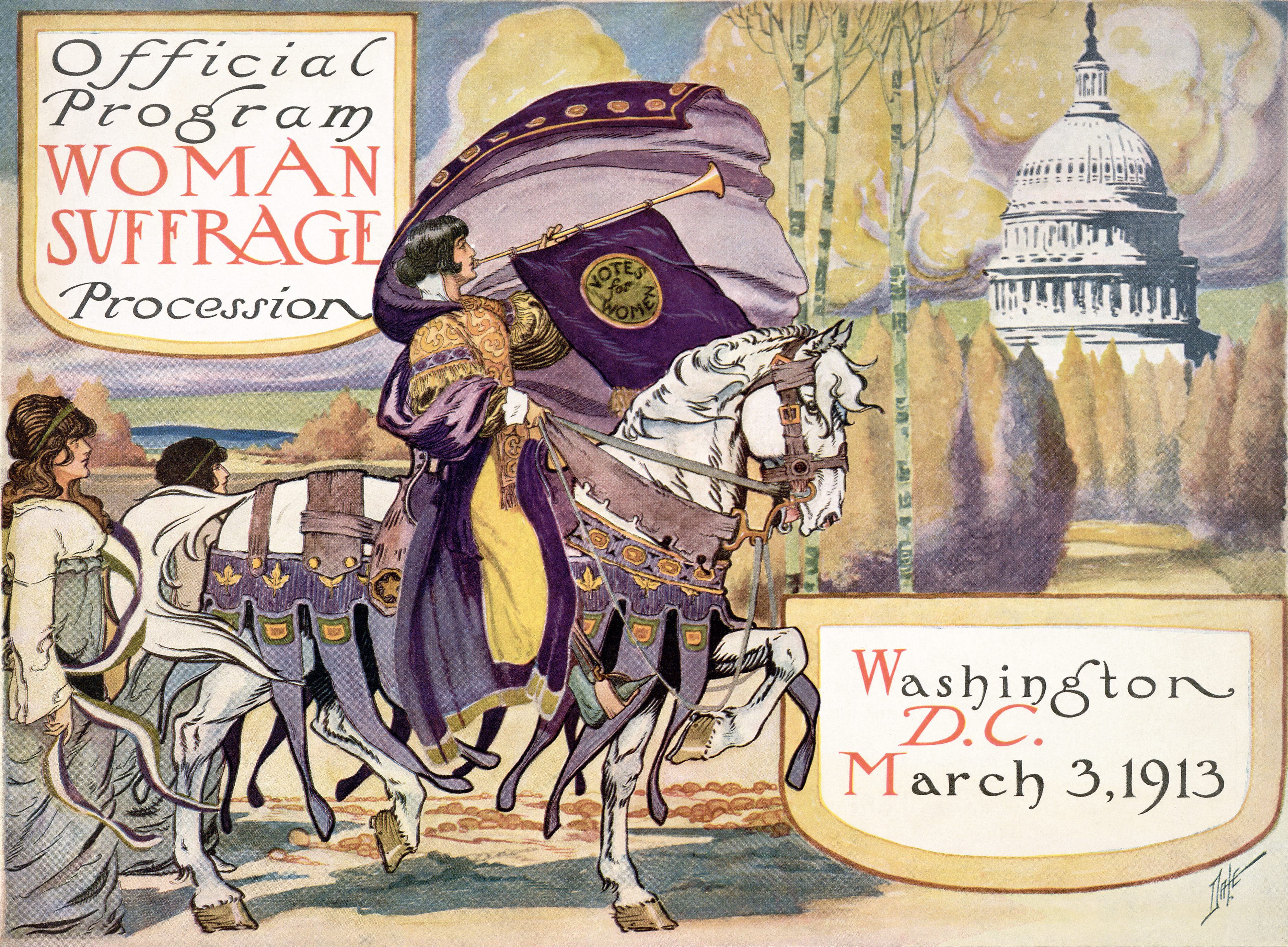 The official program of the 1913 women's procession in Washington, D.C. White organizers tried to force Black women to march at the back of the line, but Ida B. Wells refused and marched with the rest of her delegation.