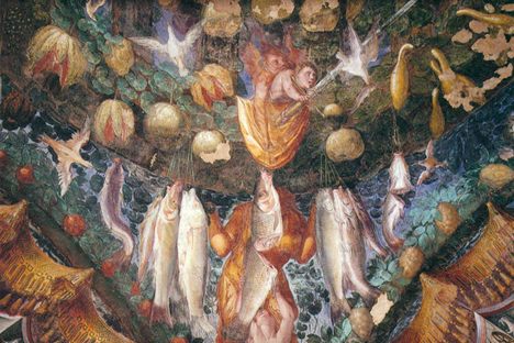 A festoon from a fresco by Cristofano Gherardi in Palazzo Vitelli detailing ancient fruit and vegetable varieties. 