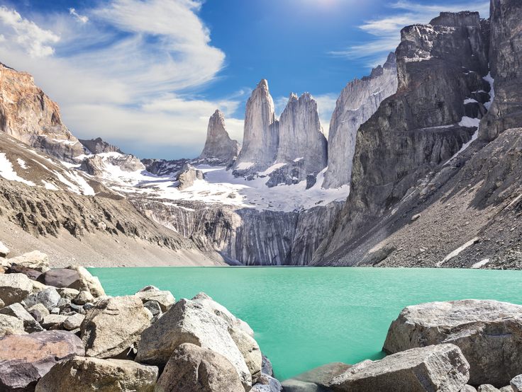Famous "Las Torres" towers in Torres del Paine National Park