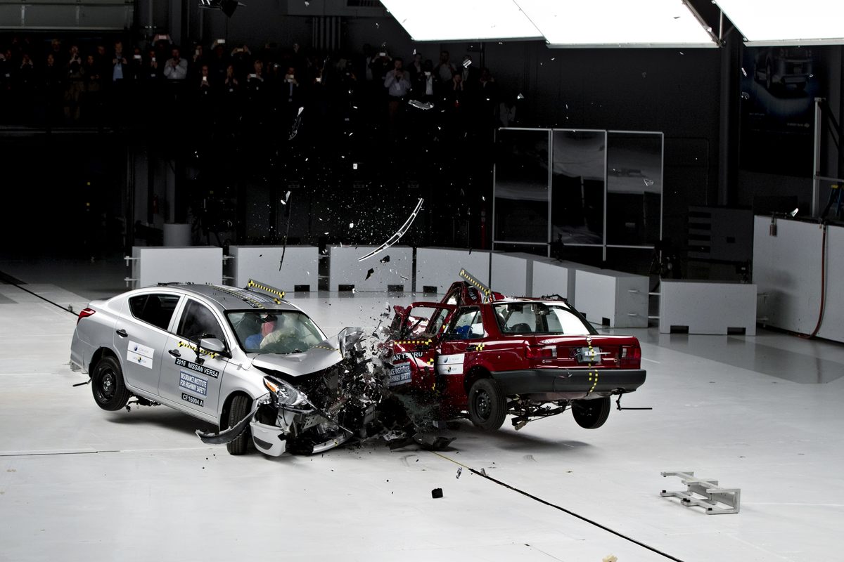 Video of this crash test, involving a Nissan Versa (left) hitting a Nissan Tsuru, went viral in 2016.