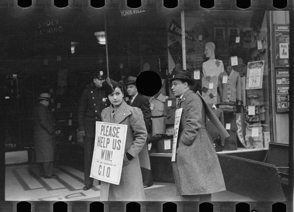 <em>Untitled photo, possibly related to: Strike pickets, New York, New York.</em>