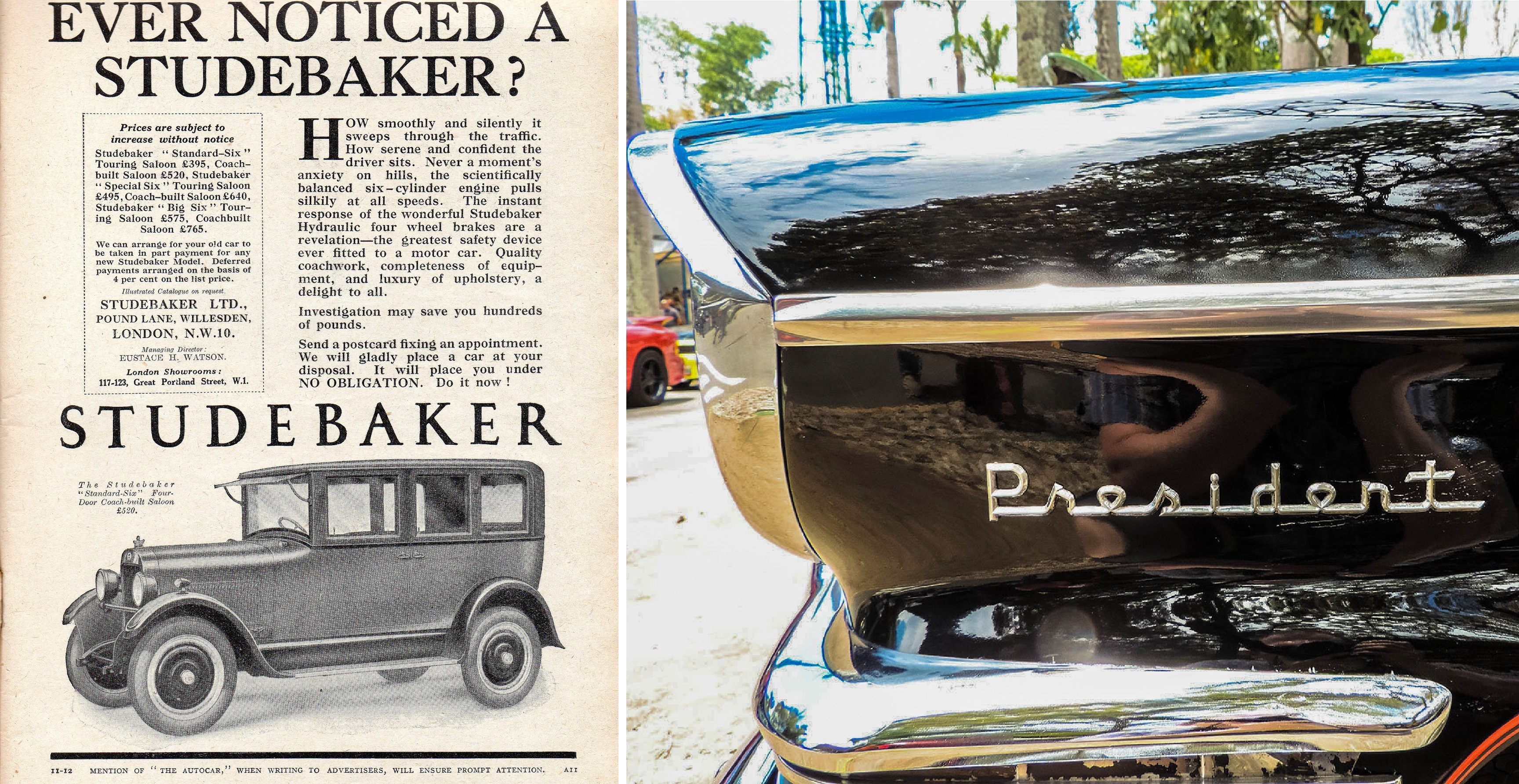 A 1925 ad for Studebaker Standard 6, Special 6 & Big 6, later renamed the <em>President</em>.