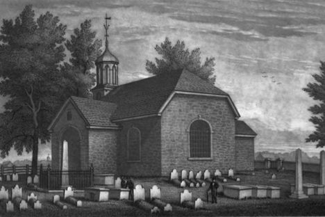 A historic drawing of the church.