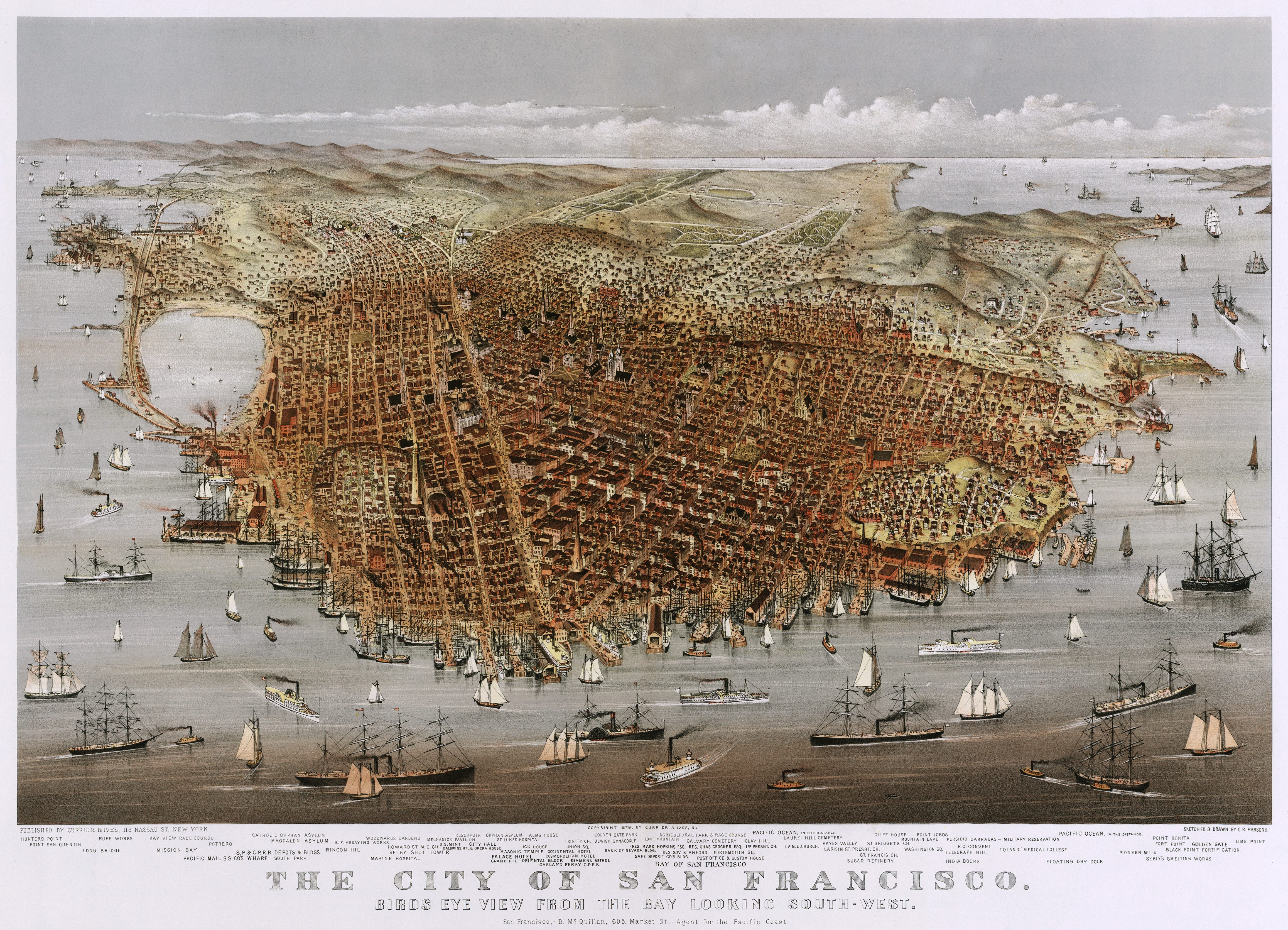A panoramic view of San Francisco in 1878.