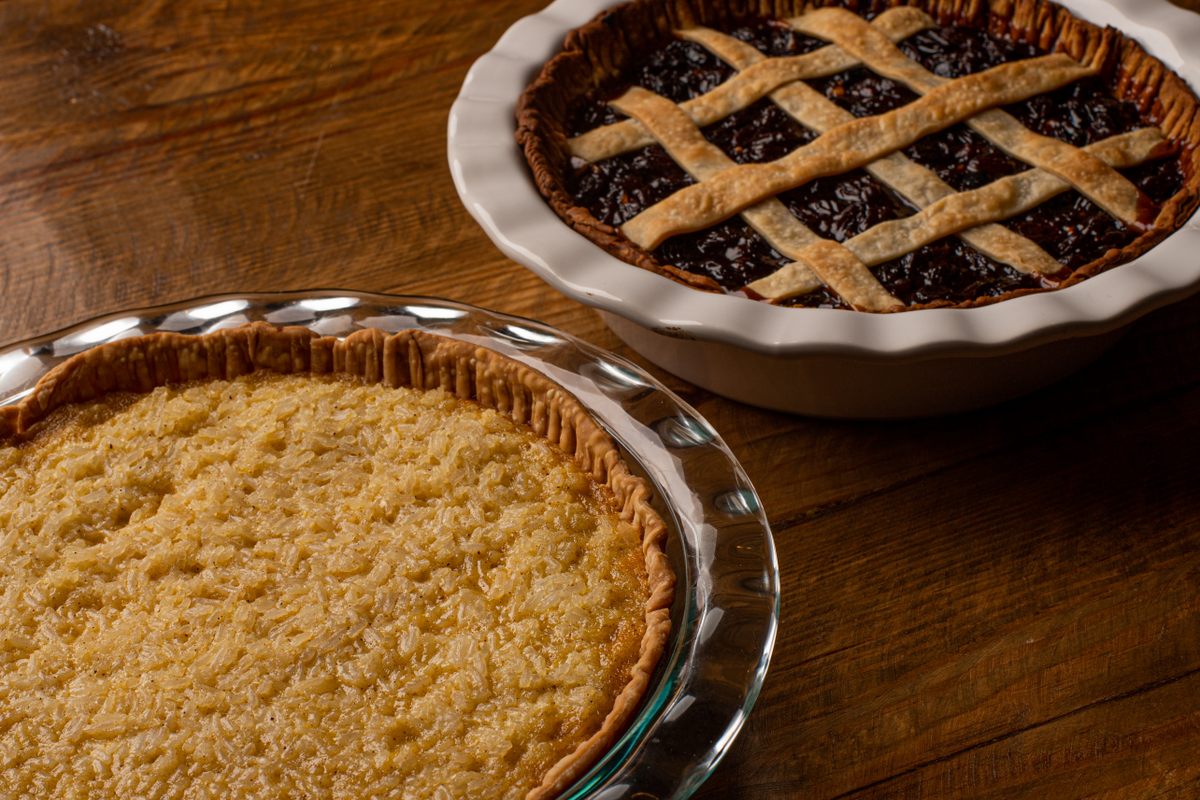 Lemon-rice pie (left) was a less-common addition to funeral spreads among Reformed Mennonites.