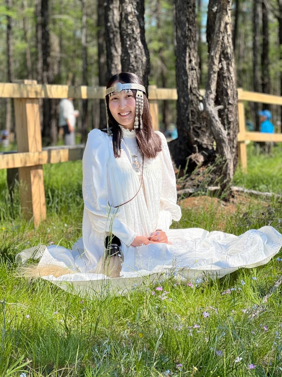 Maria Solko wears traditional Sakha clothing for Yhyakh, including a silver headband called a <em>bastynga</em>.