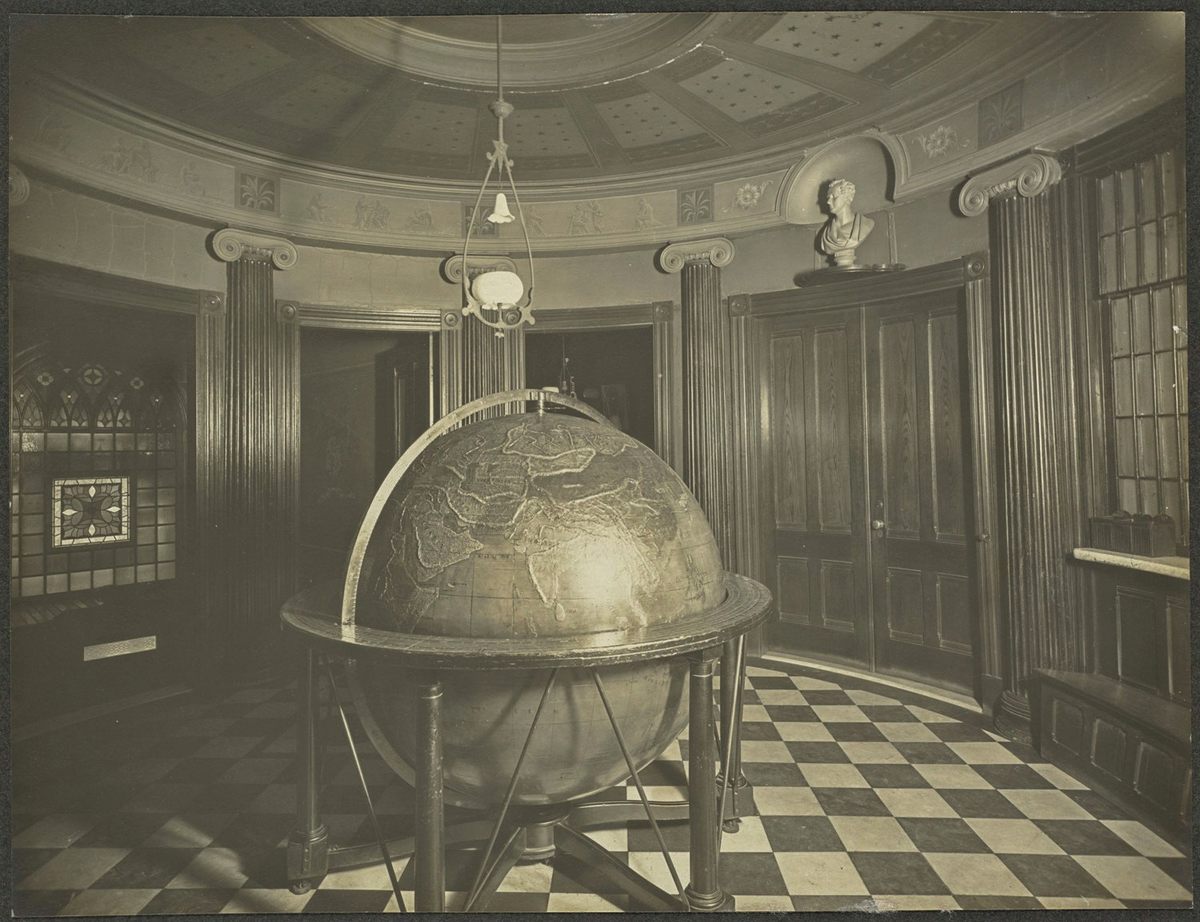 The Perkins Globe, photographed in the school's rotunda in 1900.