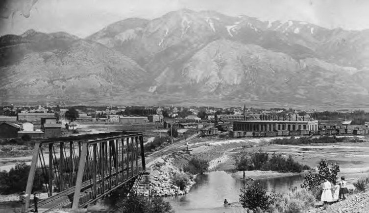 A view of Ogden, Utah, in 1910. The train station can be seen at the right.