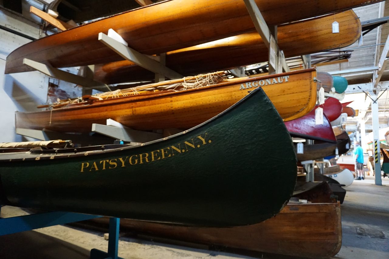 The Patsy Green was built around 1906. A married couple, Henry A. Wise Wood and Elizabeth Ogden, once paddled and sailed the canoe from New York City to Prince Edward Island, Canada. 
