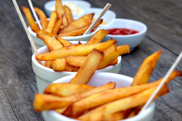French fries in France, with a choice of dip. 