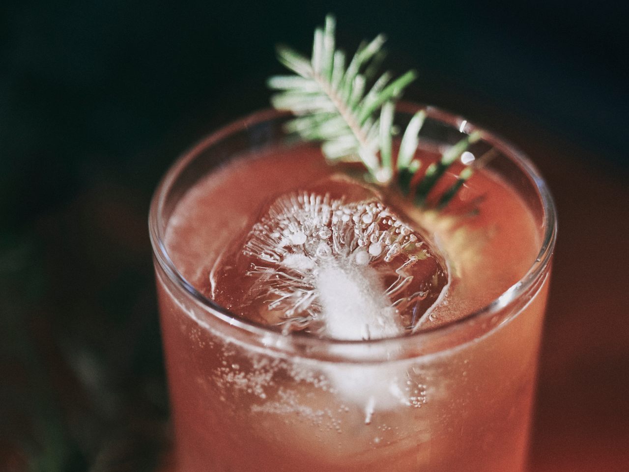 Made by simmering evergreen needles with water, sugar, and lemon, the Christmas tree cordial is a surprising shade of pink.