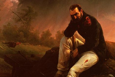 Horace Vernet's The Last Grenadier of Waterloo, contemplating his plight. 