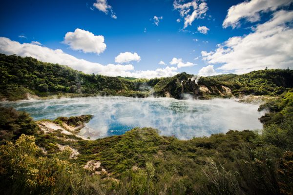 Frying Pan Lake, one of the world's largest hot water springs, Rotorua, New Zealand.
