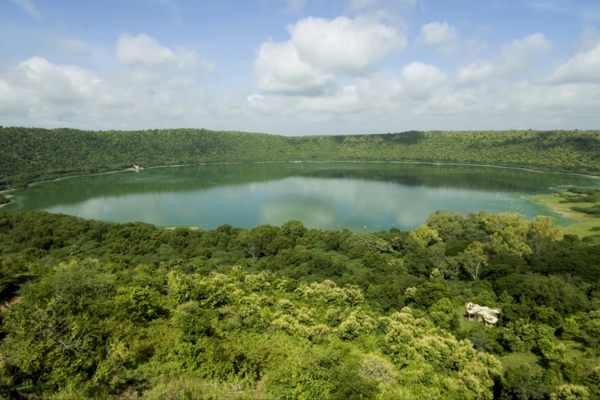 Lonar Lake is a saline soda lake made from a meteorite impact.